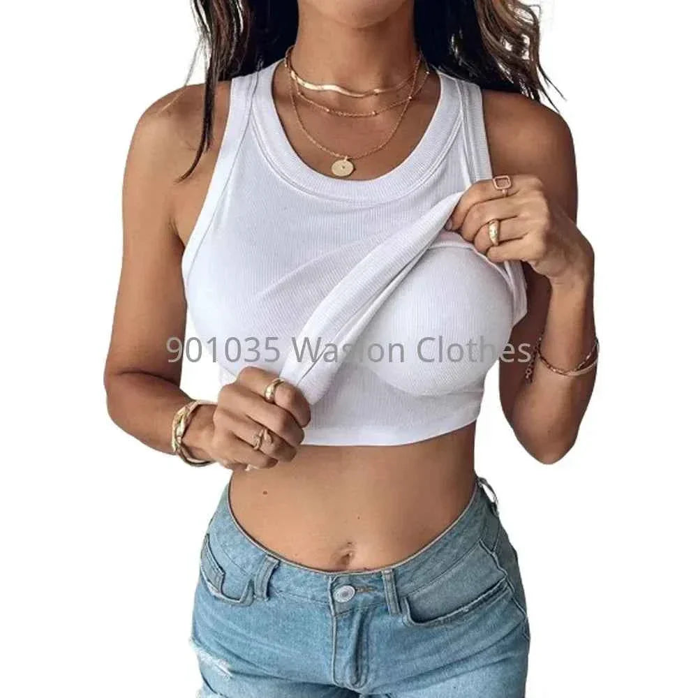 Summer Ribbed Tank Top with Built-In Bra Pads