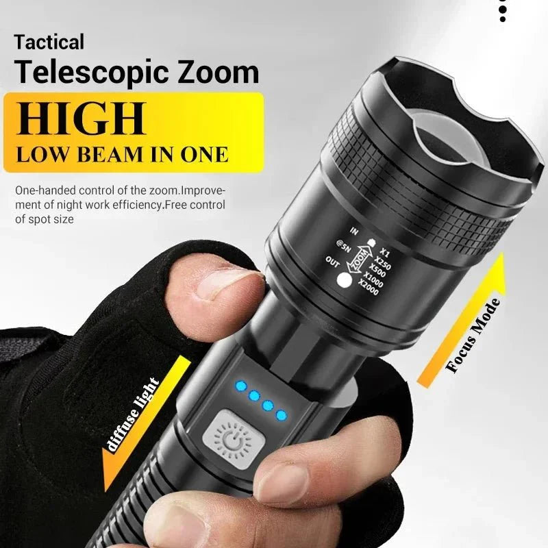 Lampe de poche tactique LED 2000LM - Torche portable rechargeable par USB