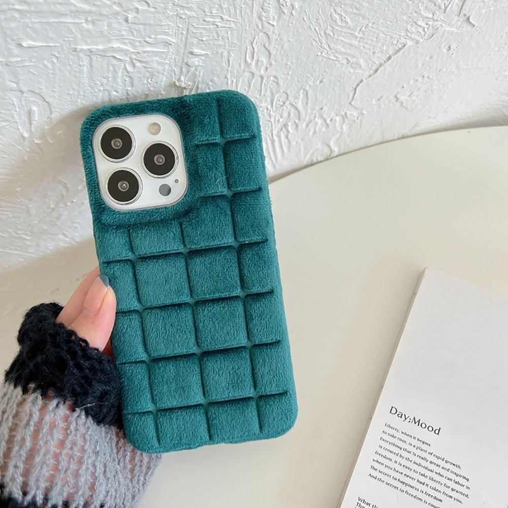 Plush Square Lattice Phone Case for iPhone - Soft & Stylish