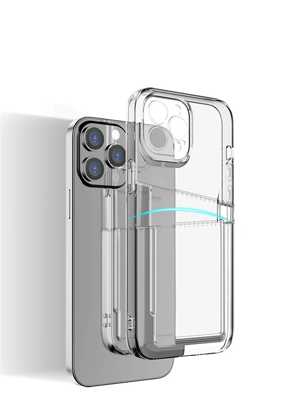 Coque de téléphone transparente antichoc avec double emplacement pour cartes pour iPhone