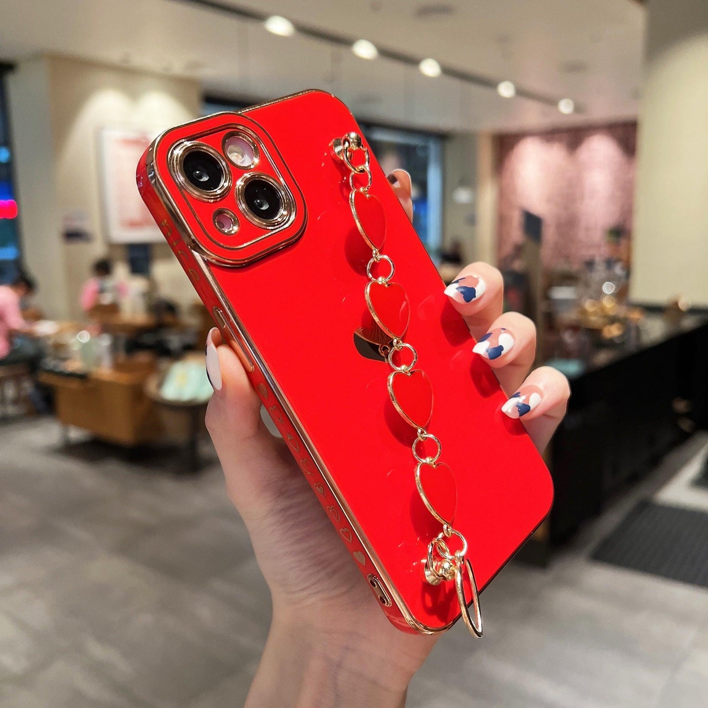 Luxury Love Heart Sparkle Case with Chain Strap for iPhone