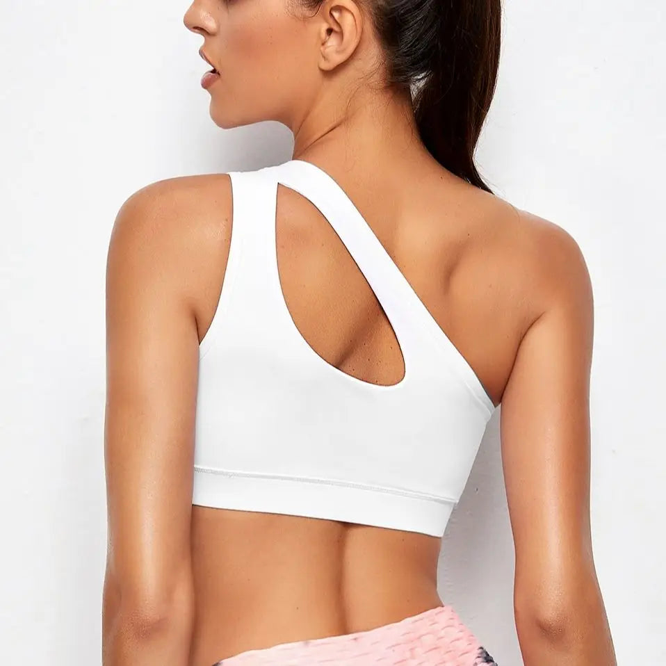 Sujetador Deportivo Push Up de Un Hombro - Negro/Blanco