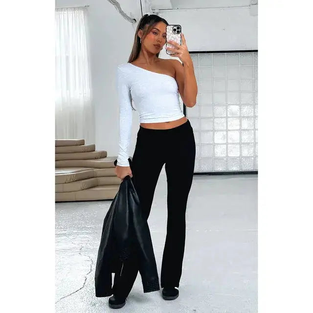 Pantalones de campana de talle bajo sólidos para mujer