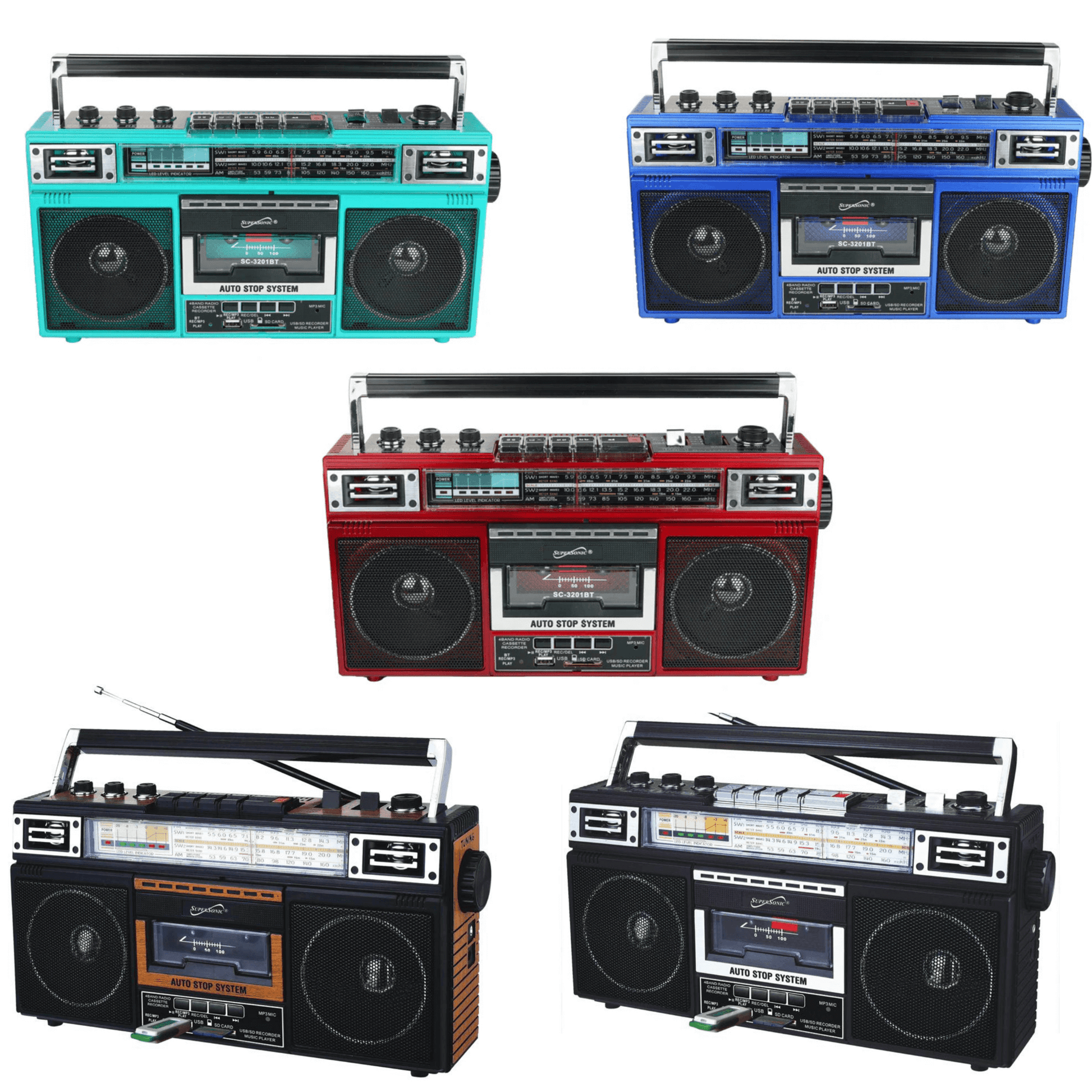 Supersonic 4 Band Bluetooth Radio & Cassette Player + Cassette To Mp3 Converter - Korvel