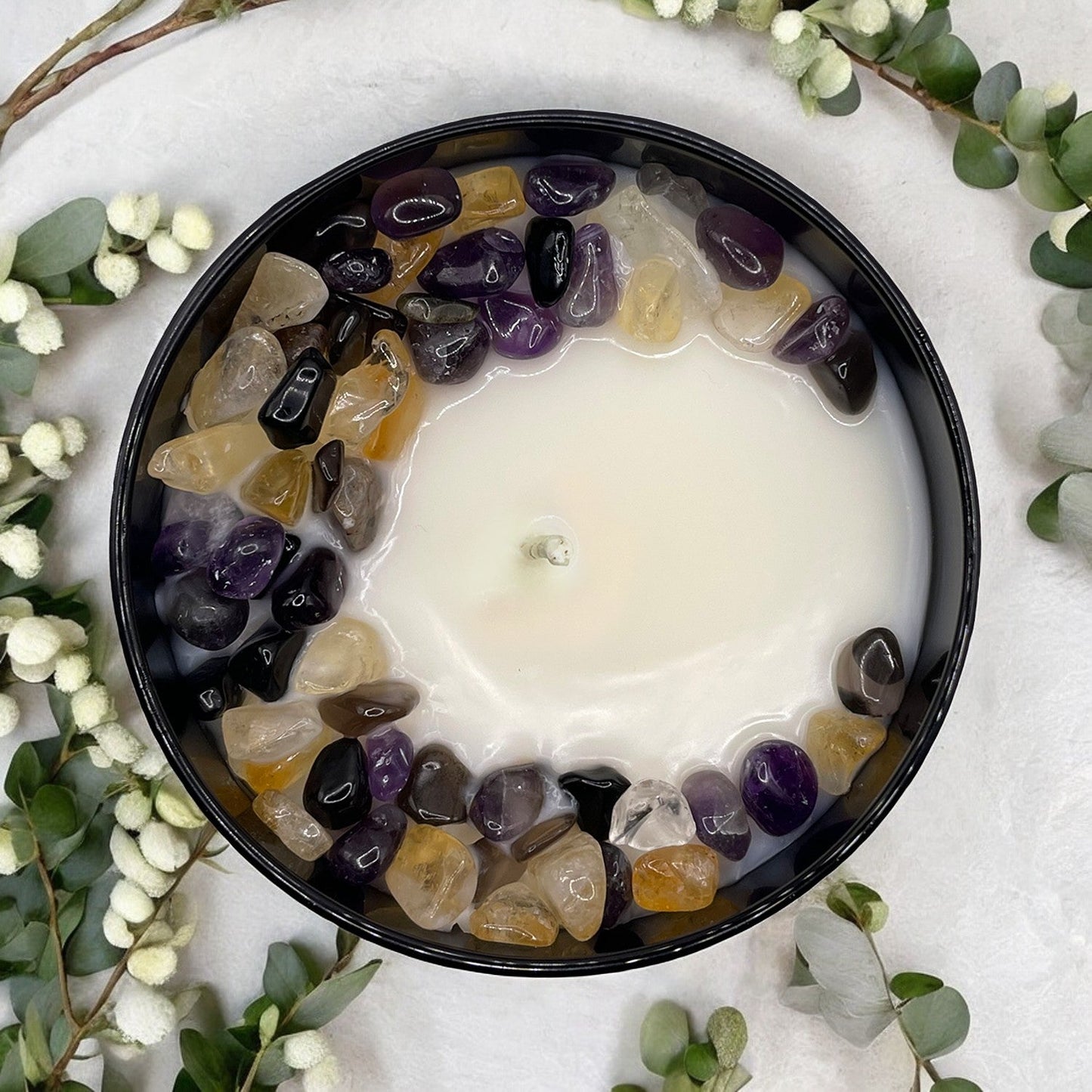 Mystical Scorpio Zodiac Crystal Candle with Obsidian, Citrine & Amethyst | 9oz Coconut-Soy Blend - Korvel