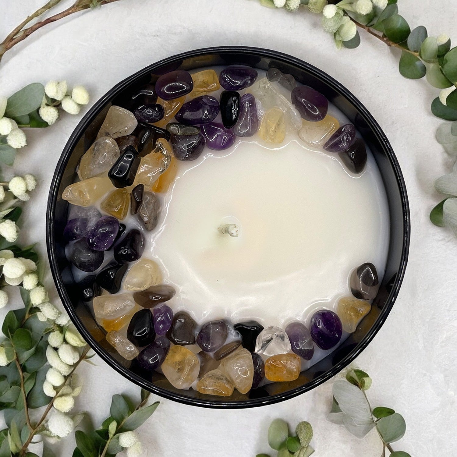 Mystical Scorpio Zodiac Crystal Candle with Obsidian, Citrine & Amethyst | 9oz Coconut-Soy Blend - Korvel