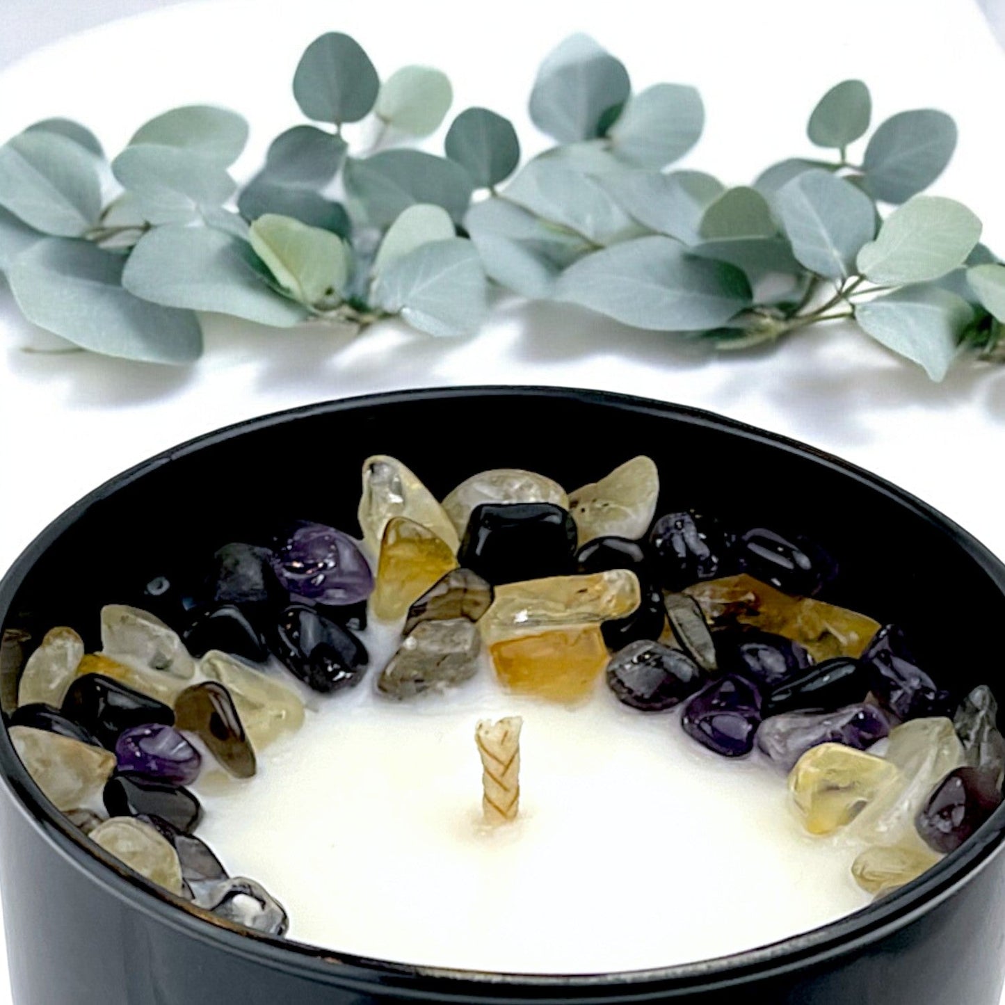 Mystical Scorpio Zodiac Crystal Candle with Obsidian, Citrine & Amethyst | 9oz Coconut-Soy Blend - Korvel