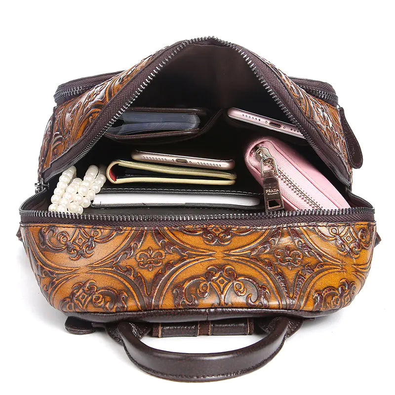 Mochila de Cuero Genuino Retro de Lujo para Mujeres