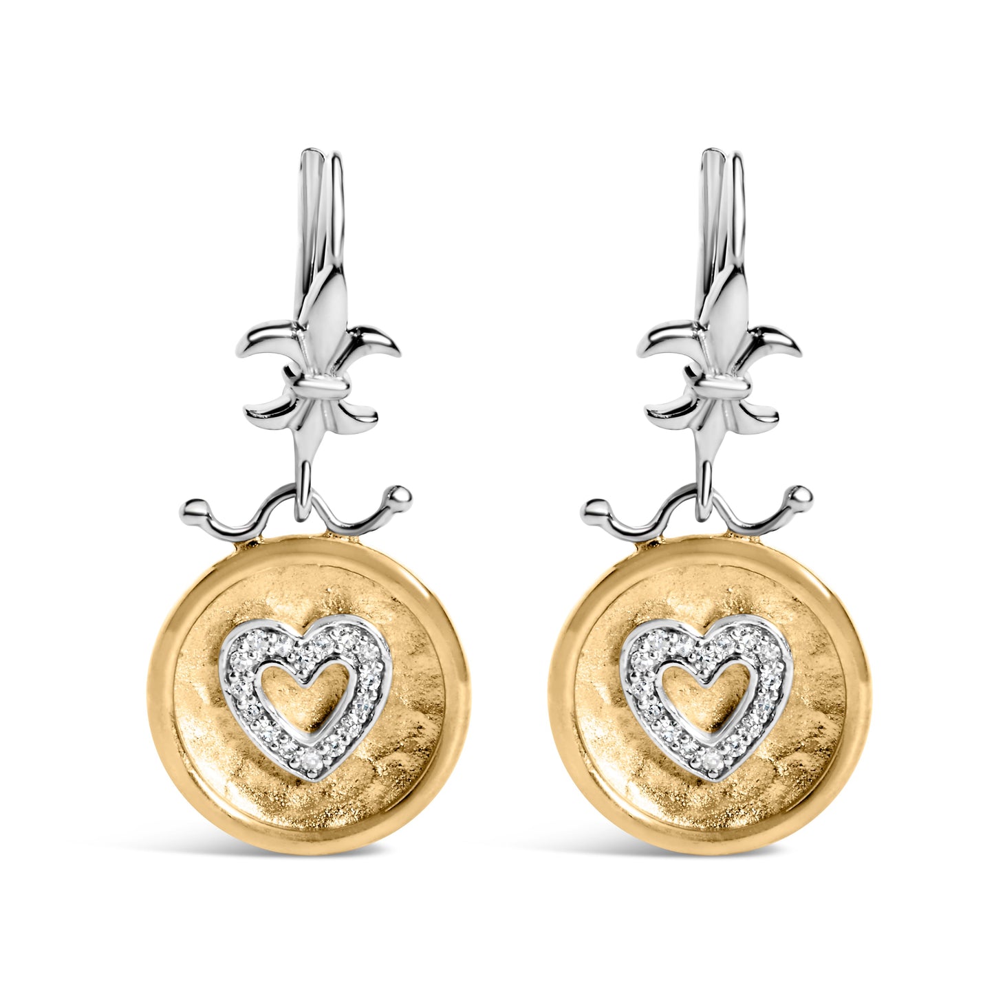Pendientes de Corazón con Diamantes Colgantes de Plata Esterlina Bañados en Oro de 18K