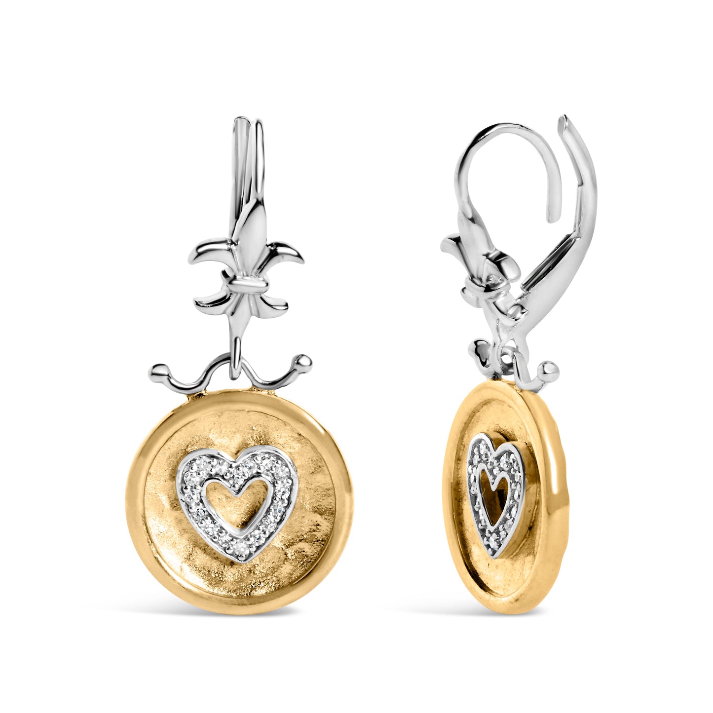 Pendientes de Corazón con Diamantes Colgantes de Plata Esterlina Bañados en Oro de 18K
