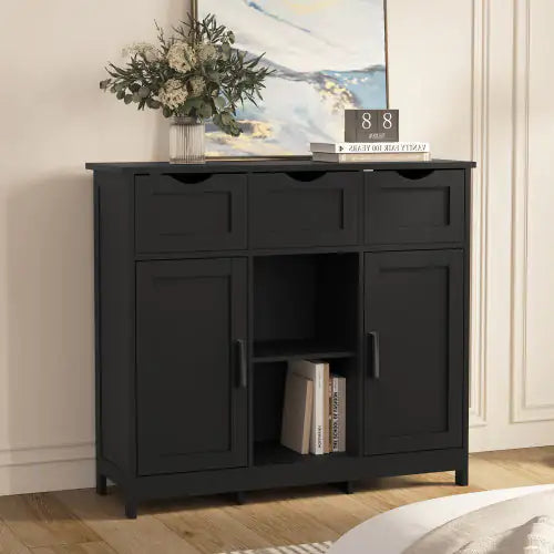 Elegant Wooden Storage Cabinet with Drawers and Shelves