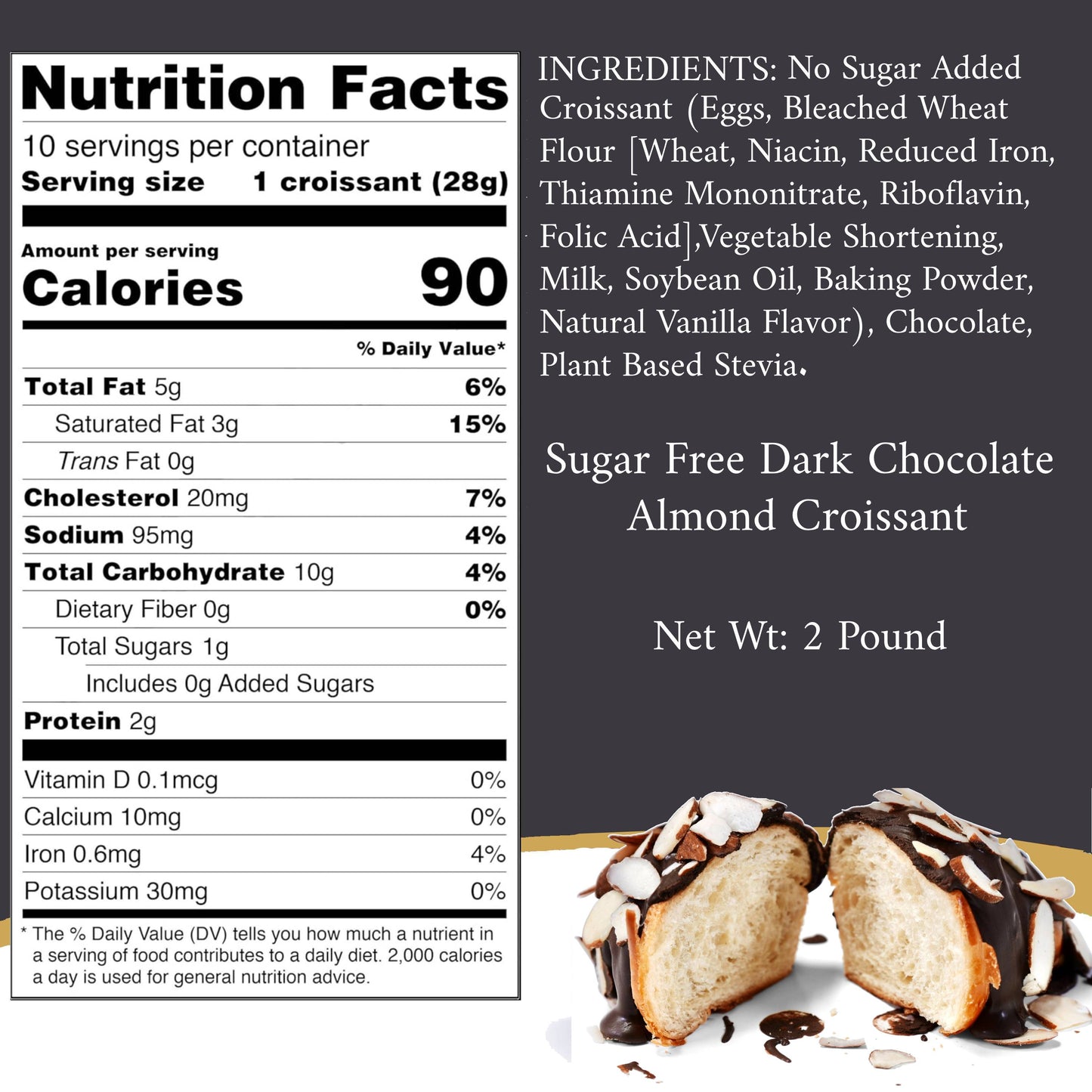 Andy Anand Sugar Free Dark Chocolate Almond Croissants - 10 Pcs