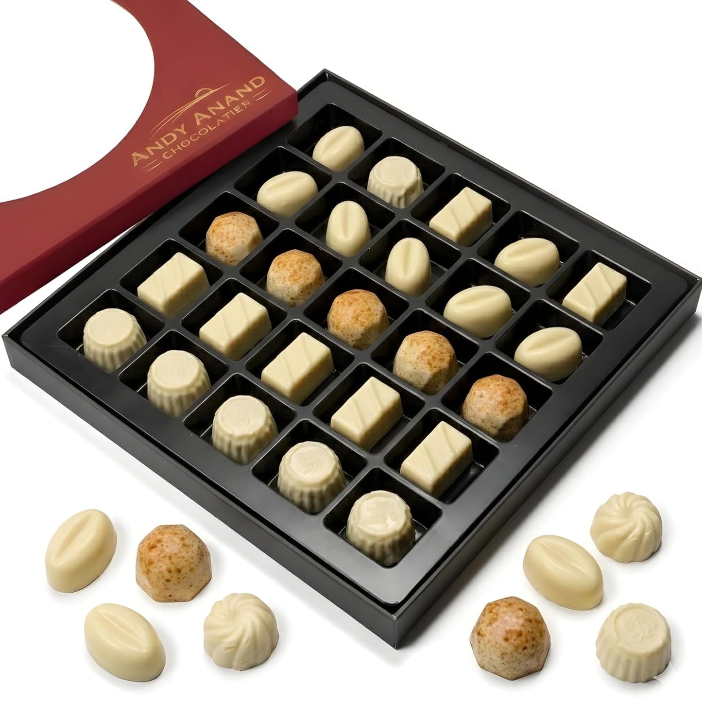 TRUFAS DE CHOCOLATE BLANCO BELGA SIN AZÚCAR ANDY ANAND - 25 piezas