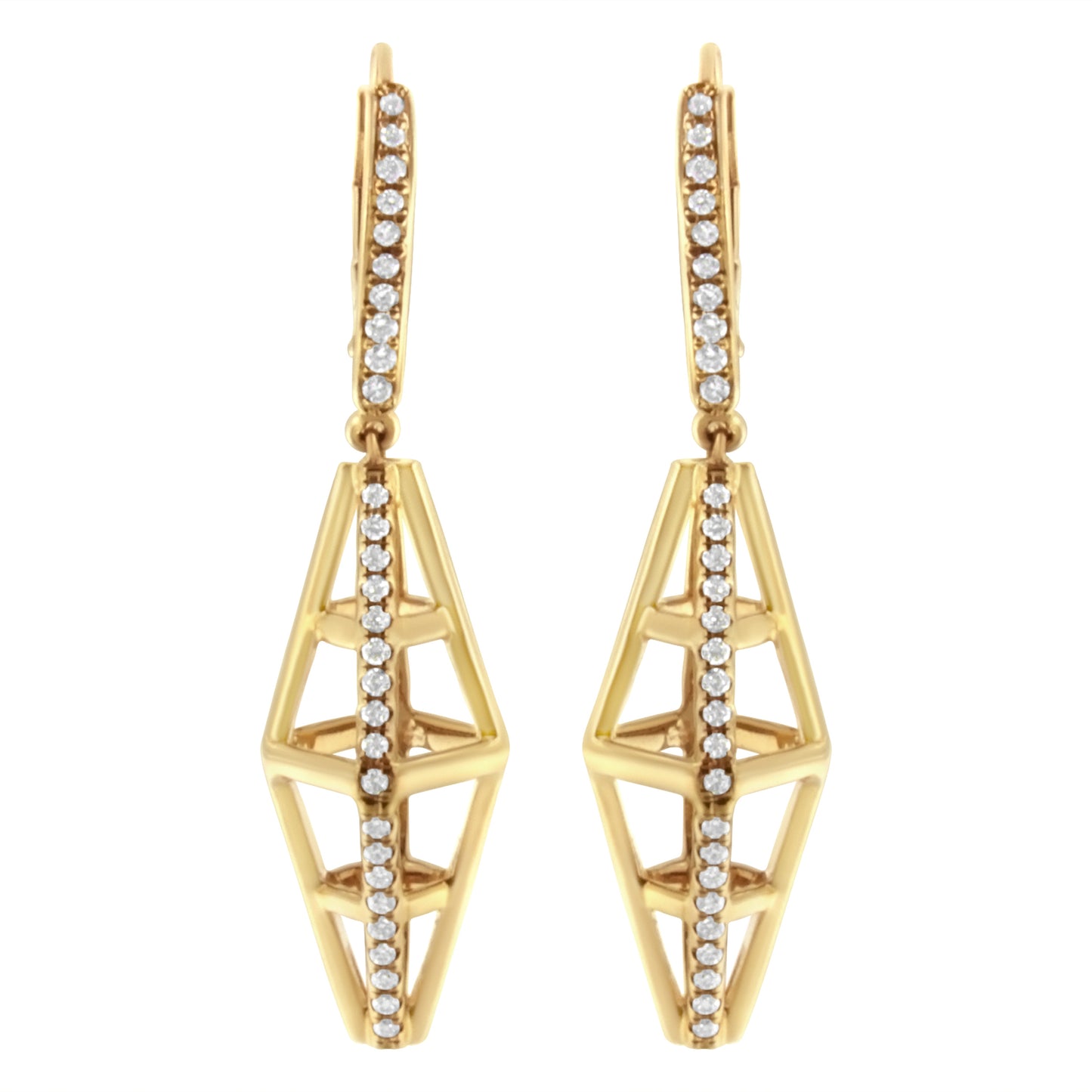 Pendientes Colgantes Geométricos de Diamante en Oro Amarillo de 14K
