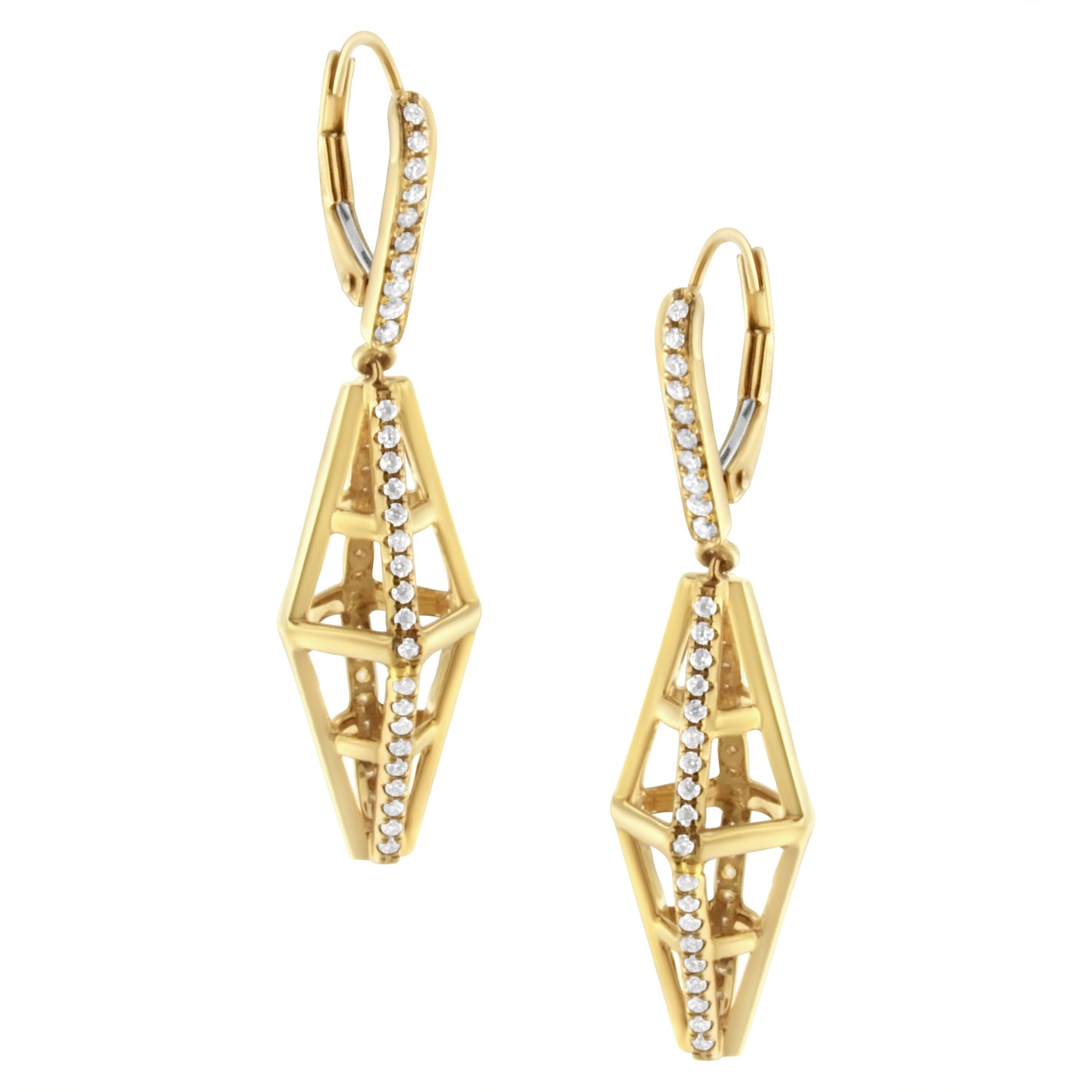 Pendientes Colgantes Geométricos de Diamante en Oro Amarillo de 14K