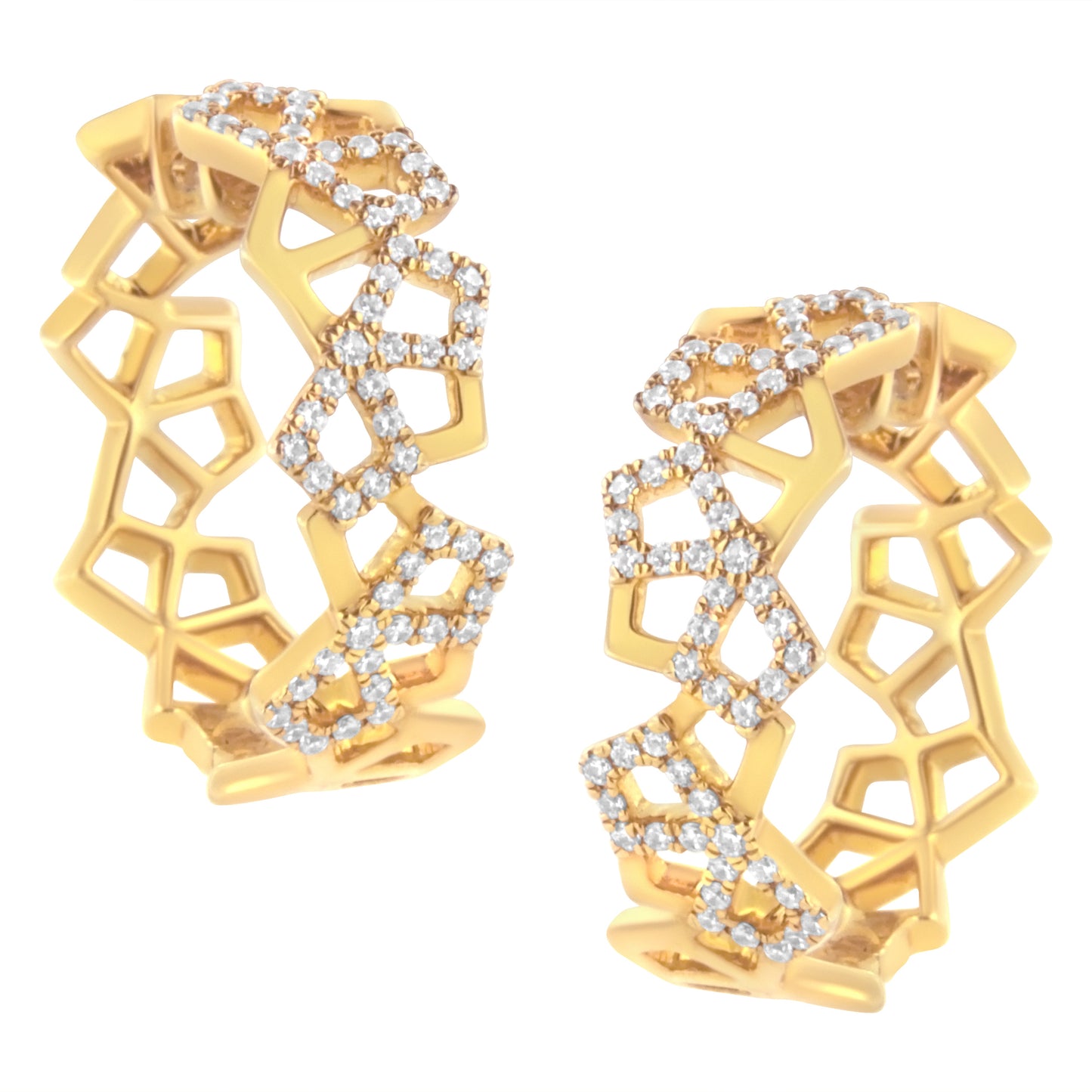 14K Yellow Gold Diamond Honeycomb Hoop Earrings - 24MM