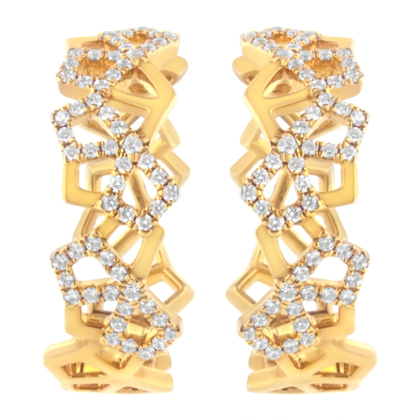 14K Yellow Gold Diamond Honeycomb Hoop Earrings - 24MM