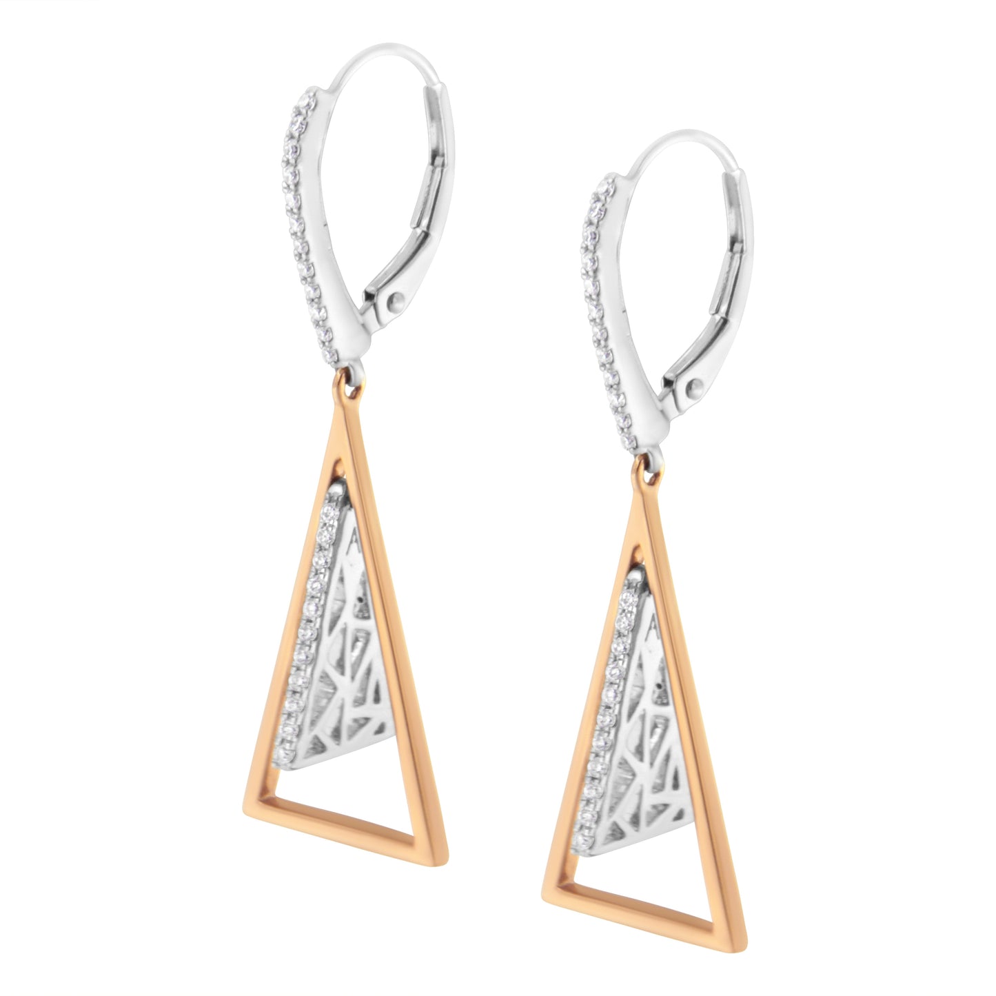 14K Rose and White Gold Diamond Windchime Drop Earrings