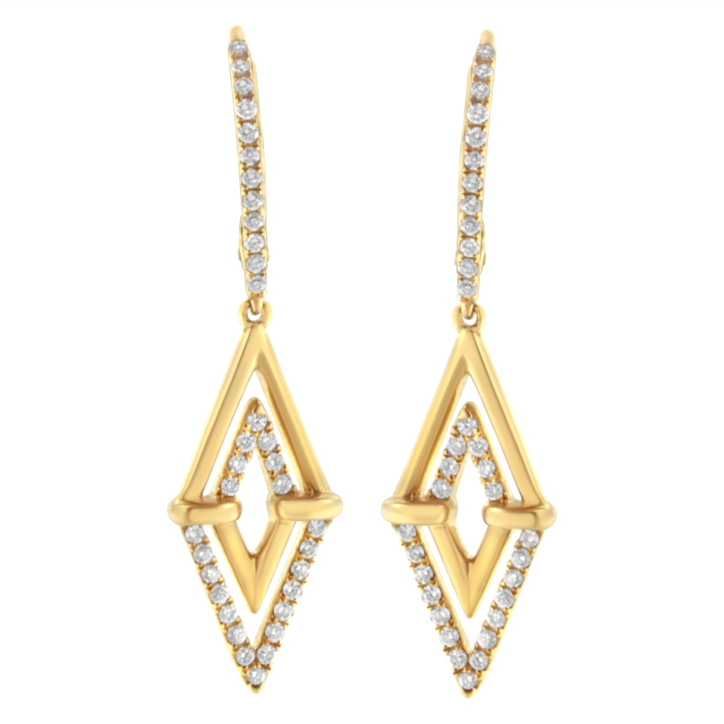 Boucles d'oreilles pendantes en diamant à double triangle en or jaune 14K