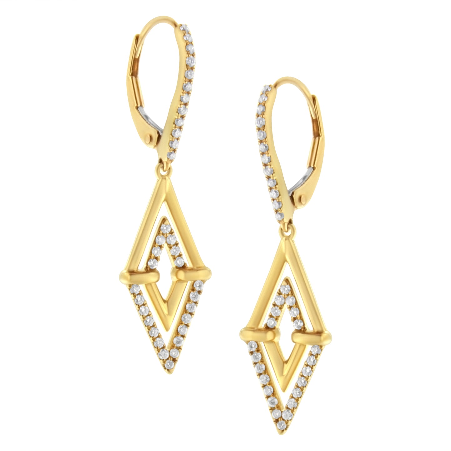 Boucles d'oreilles pendantes en diamant à double triangle en or jaune 14K