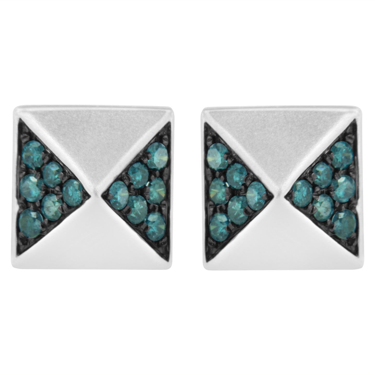 14K White Gold Blue Diamond Pyramid Stud Earrings
