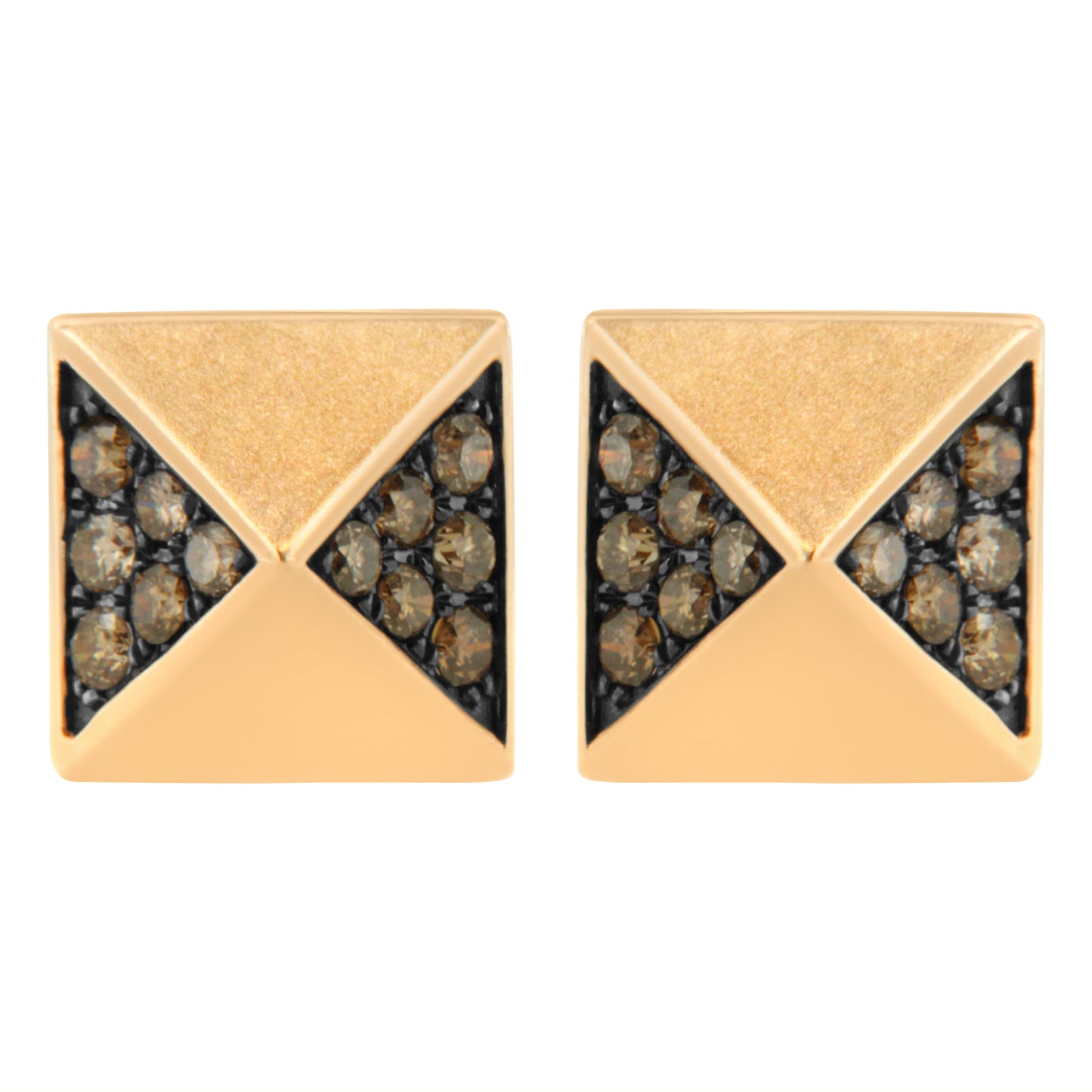 Pendientes de Stud Pirámide de Diamante Marrón en Oro Rosa de 14K