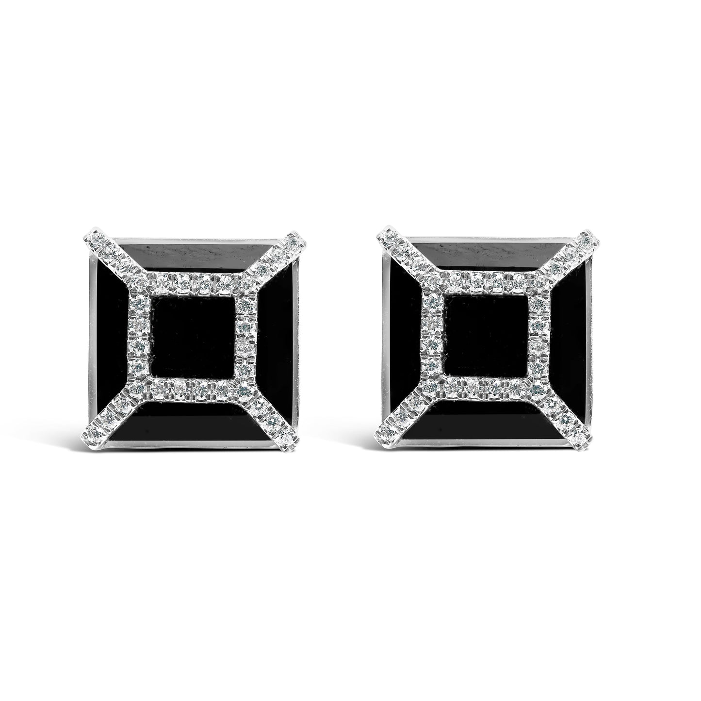 Boucles d'oreilles en or blanc 14K avec diamants et onyx noir
