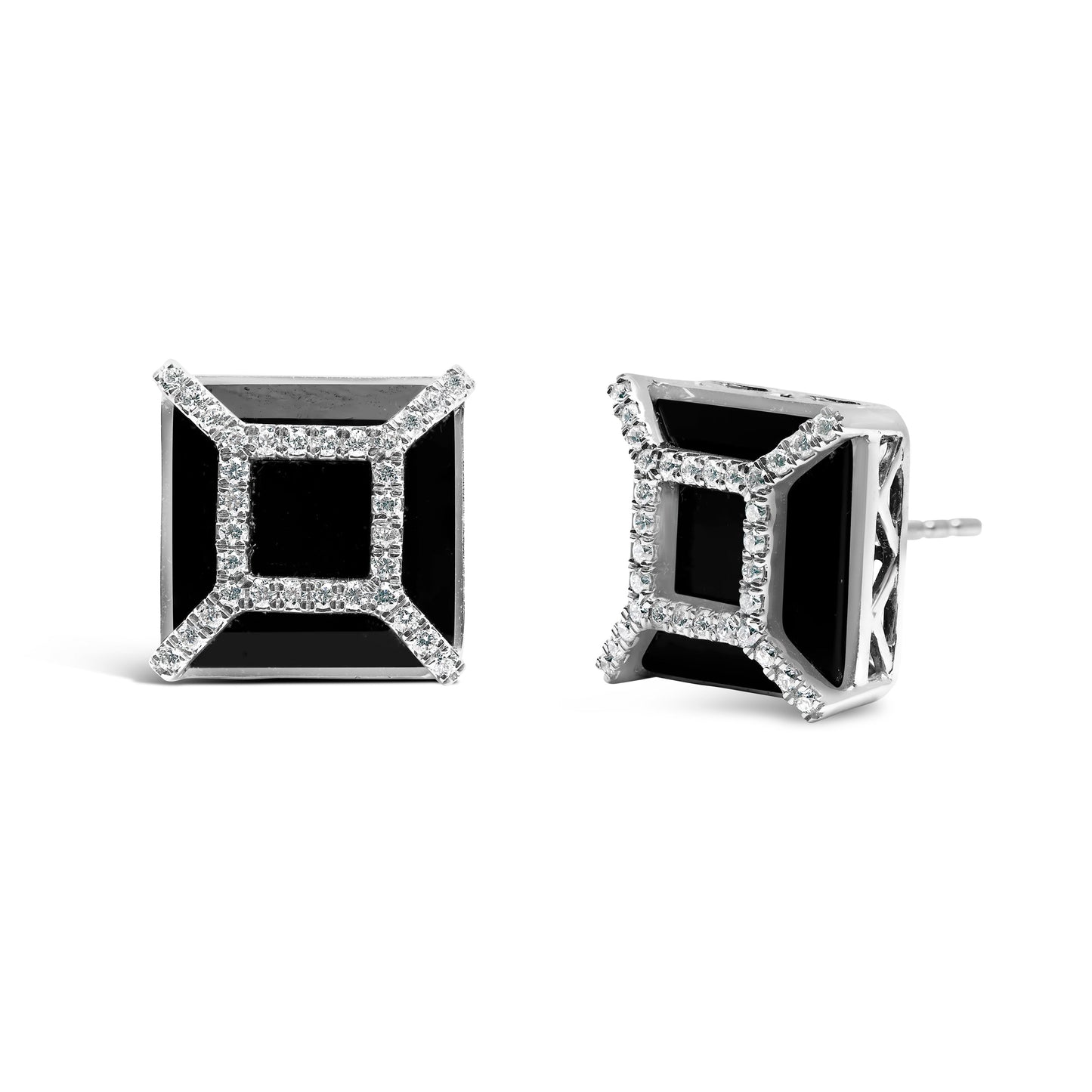 Boucles d'oreilles en or blanc 14K avec diamants et onyx noir