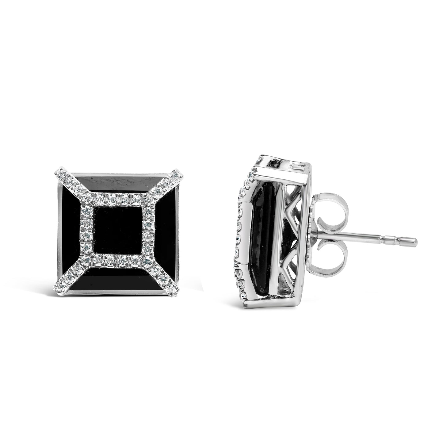 Boucles d'oreilles en or blanc 14K avec diamants et onyx noir