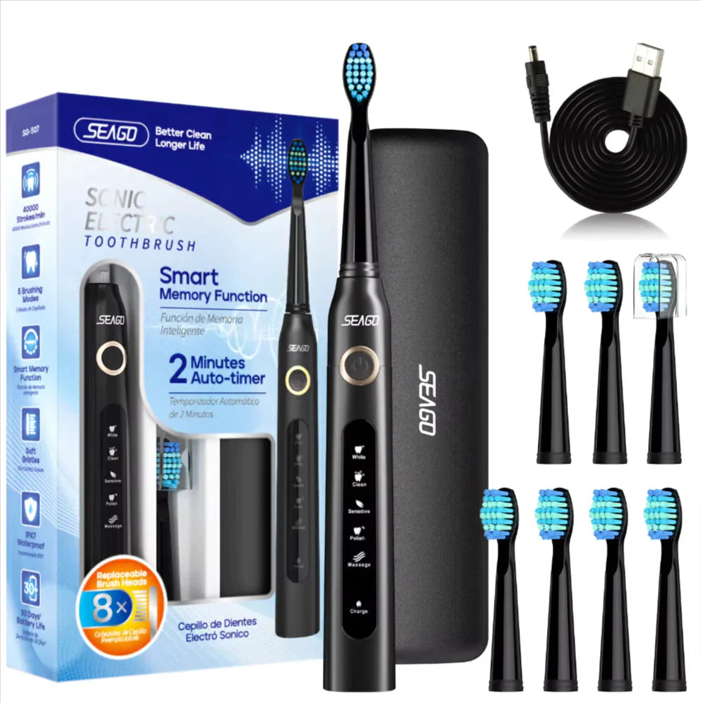 Cepillo de dientes eléctrico sónico Seago con 5 modos y 8 cabezales de cepillo