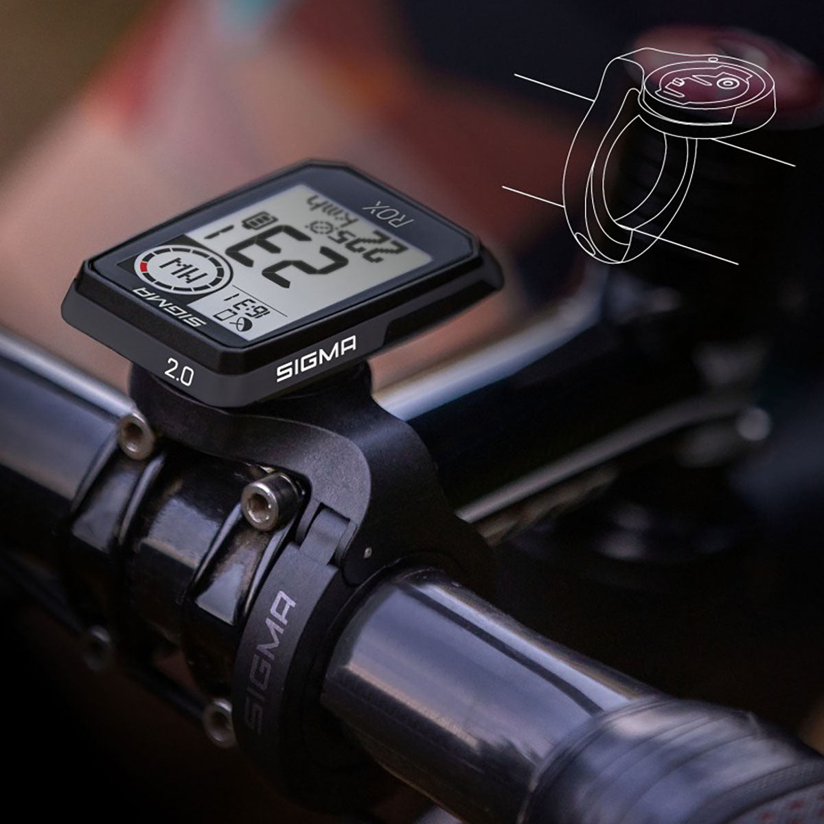 SIGMA ROX 2.0 GPS Ordinateur de Vélo - Ensemble de Montage Supérieur Noir