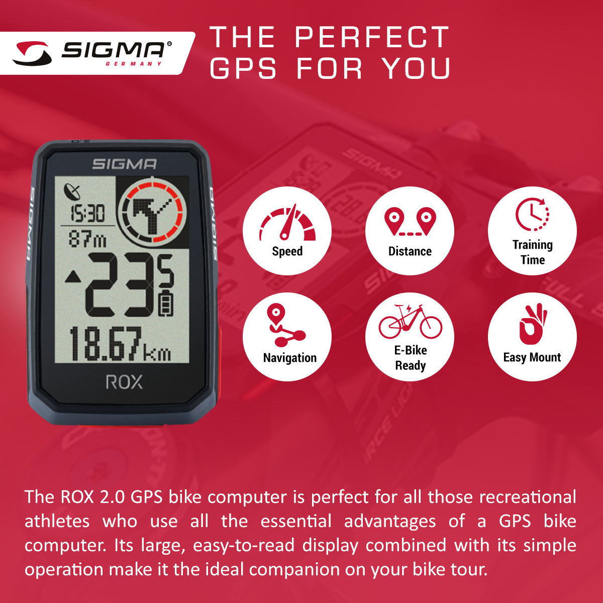SIGMA ROX 2.0 GPS Ordinateur de Vélo - Ensemble de Montage Supérieur Noir