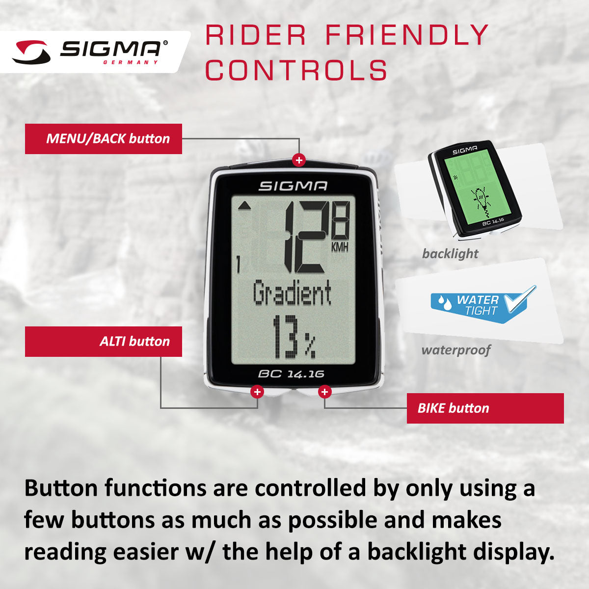 Ordinateur de vélo câblé SIGMA BC 14.16