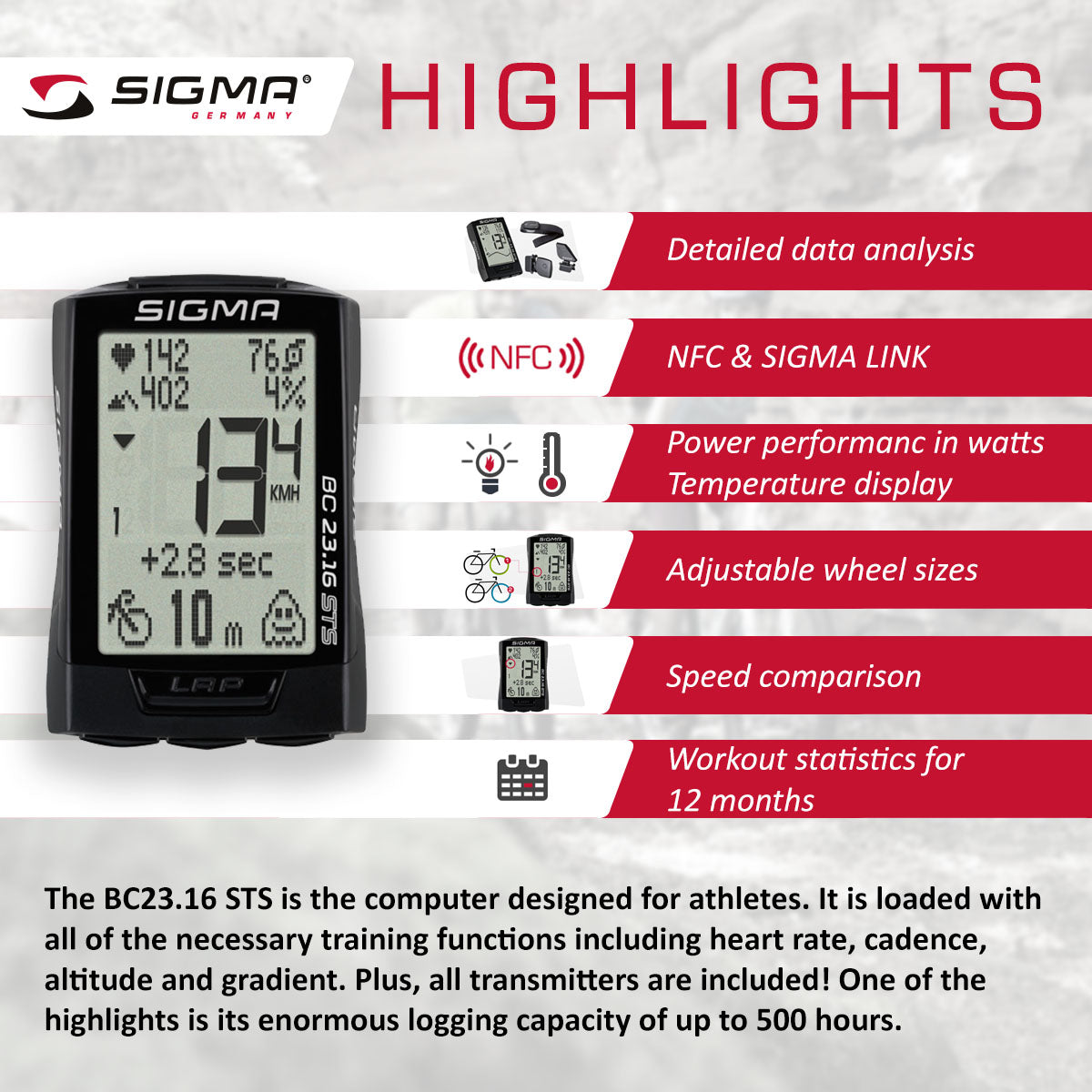 SIGMA BC 23.16 STS Digital Wireless Bicycle Computer