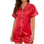 Ensemble de Pyjamas en Soie pour Femmes U2SKIIN - Manches Courtes et Shorts (Rouge, XL)