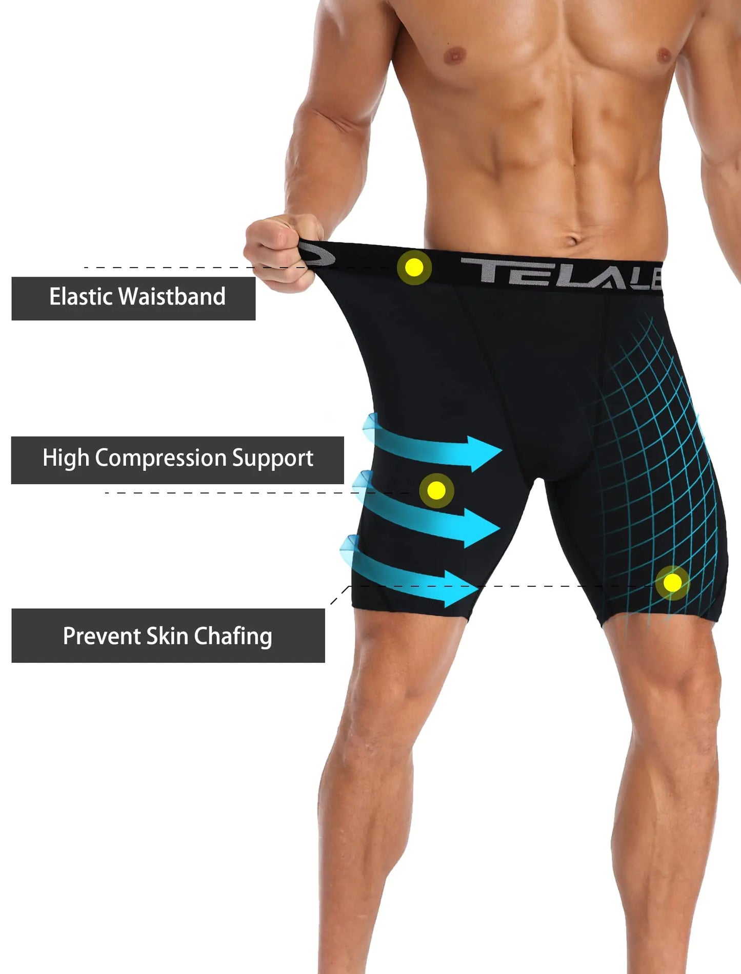 Shorts de compression pour hommes TELALEO - Paquet de 5/6 sous-vêtements de performance athlétique