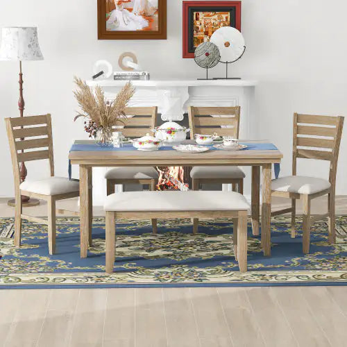 Conjunto de Mesa de Comedor Rústico TREXM para 6