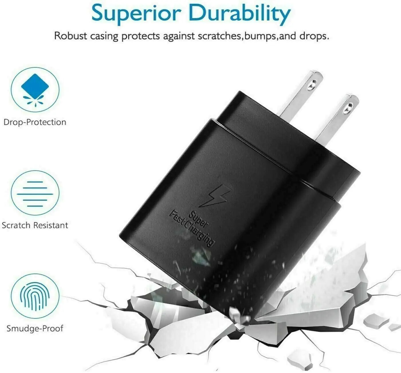 Cargador de pared Super Rápido Type-C de 25W con cable de 6FT para Samsung Galaxy