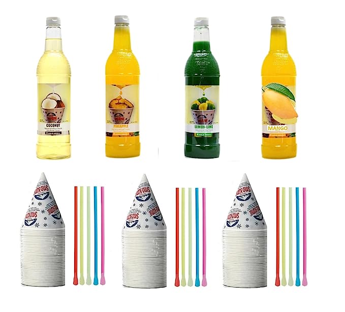 Kit de Nieve - Paquete de Botellas de Jarabe, Pajitas y Vasos