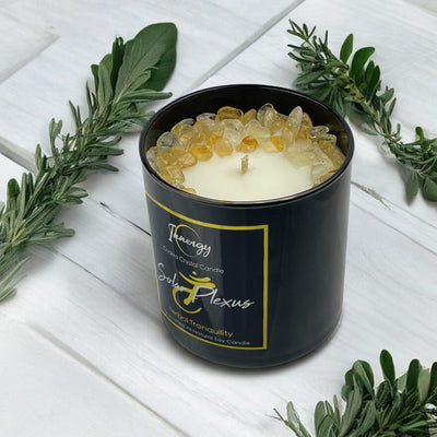 Empowerment Crystal Candle for Solar Plexus Chakra | Citrine Infused, 9oz Coconut-Soy Blend - Korvel