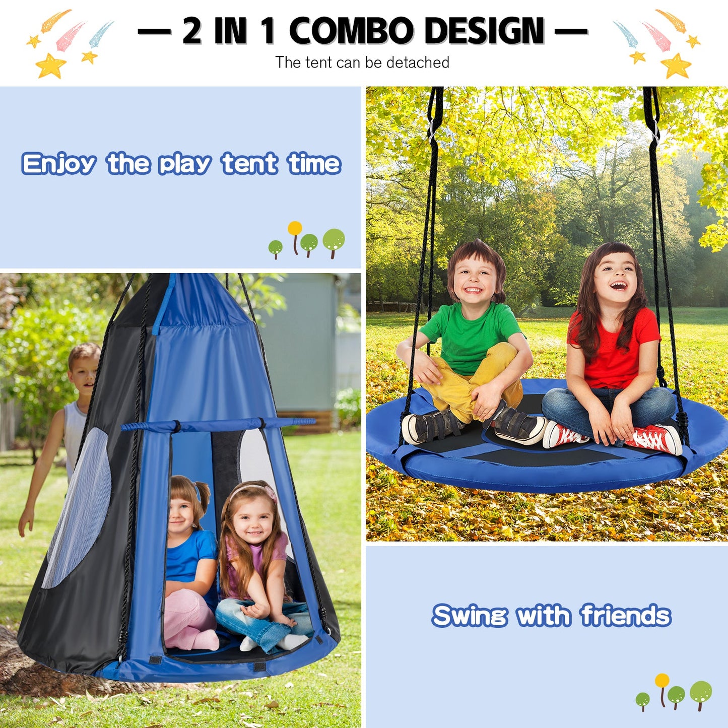 2-in-1 40 Inch Kids Hanging Chair Swing Tent Set - Blue