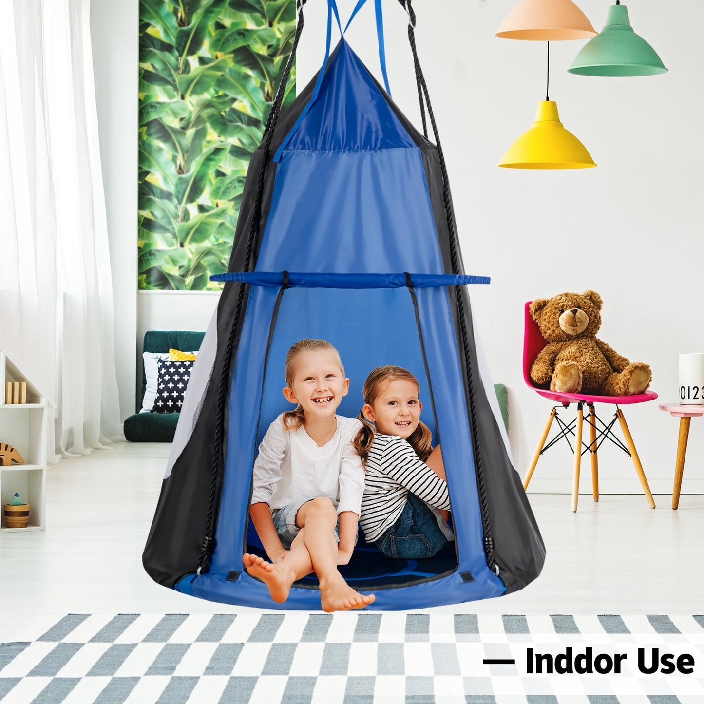 2-in-1 40 Inch Kids Hanging Chair Swing Tent Set - Blue