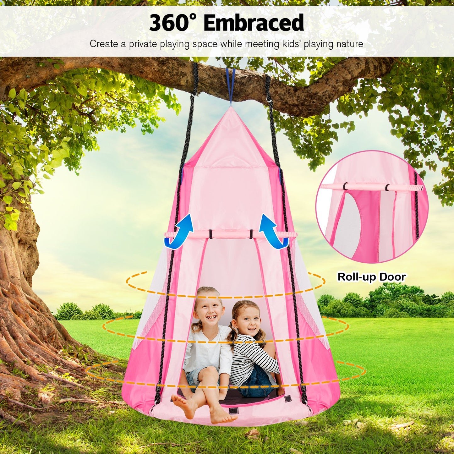 Ensemble de tente de balançoire suspendue 2-en-1 pour enfants - Rose
