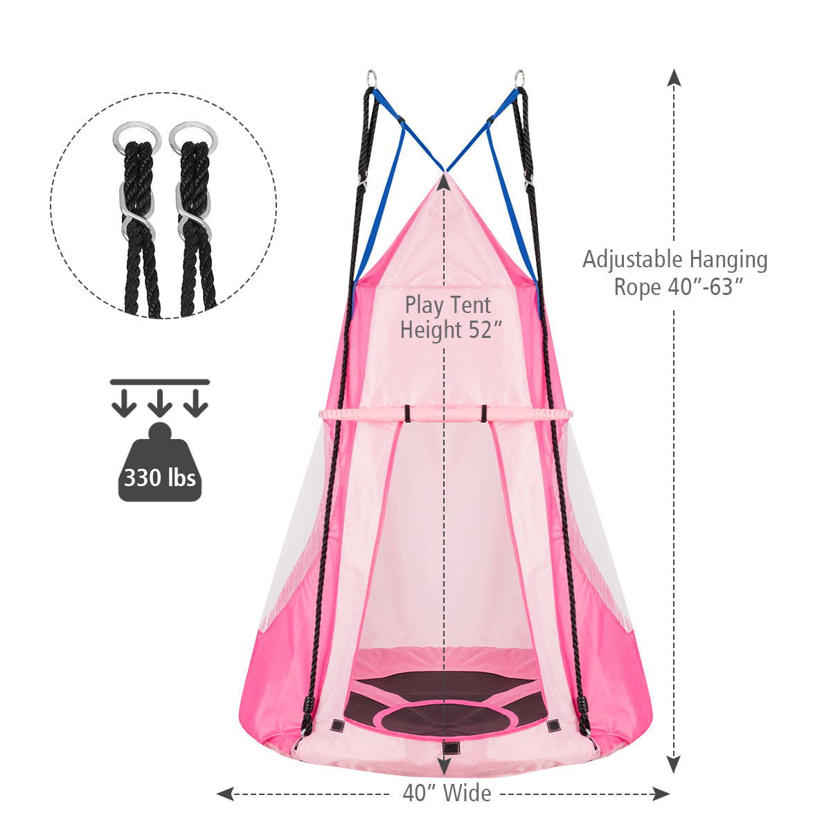 Ensemble de tente de balançoire suspendue 2-en-1 pour enfants - Rose