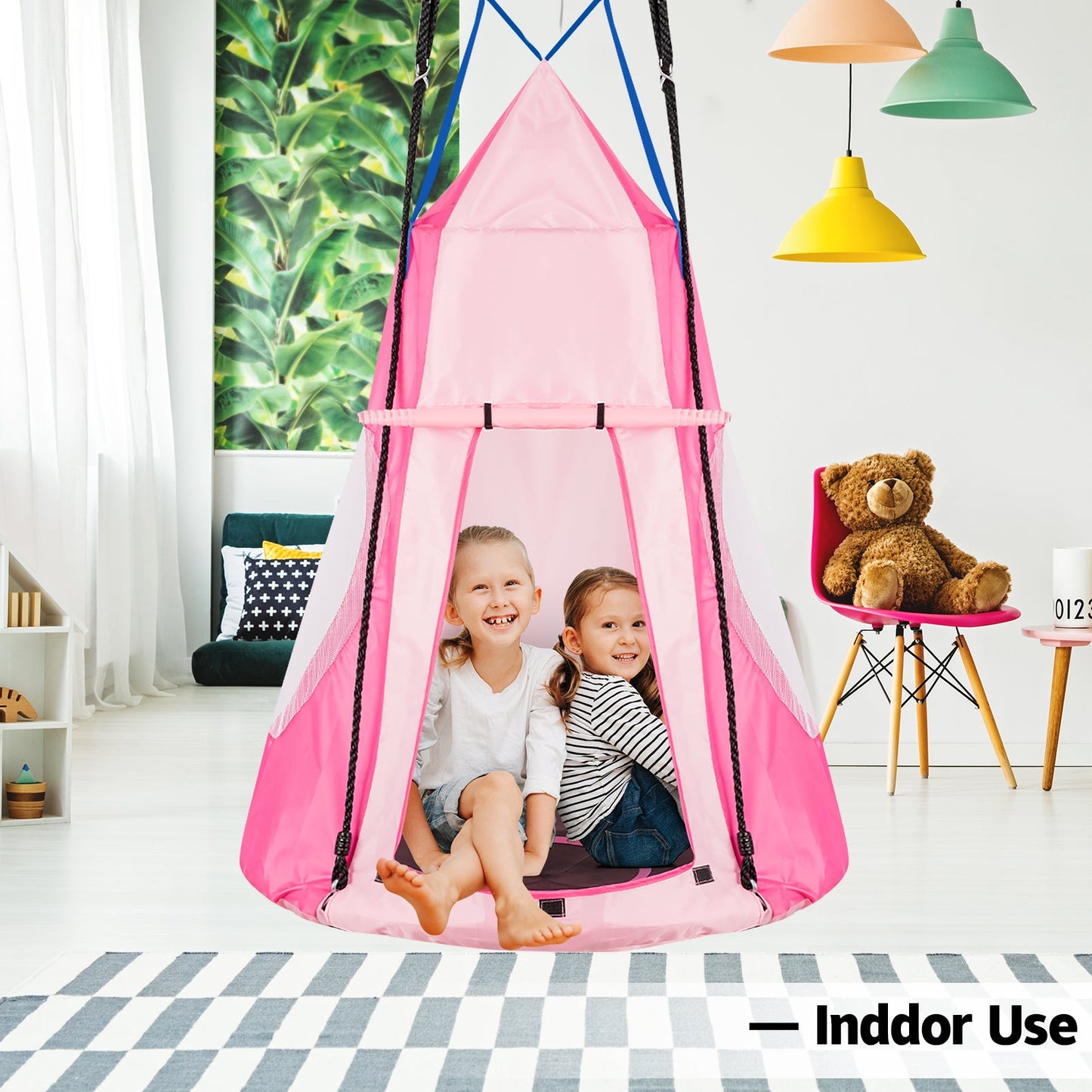 Ensemble de tente de balançoire suspendue 2-en-1 pour enfants - Rose