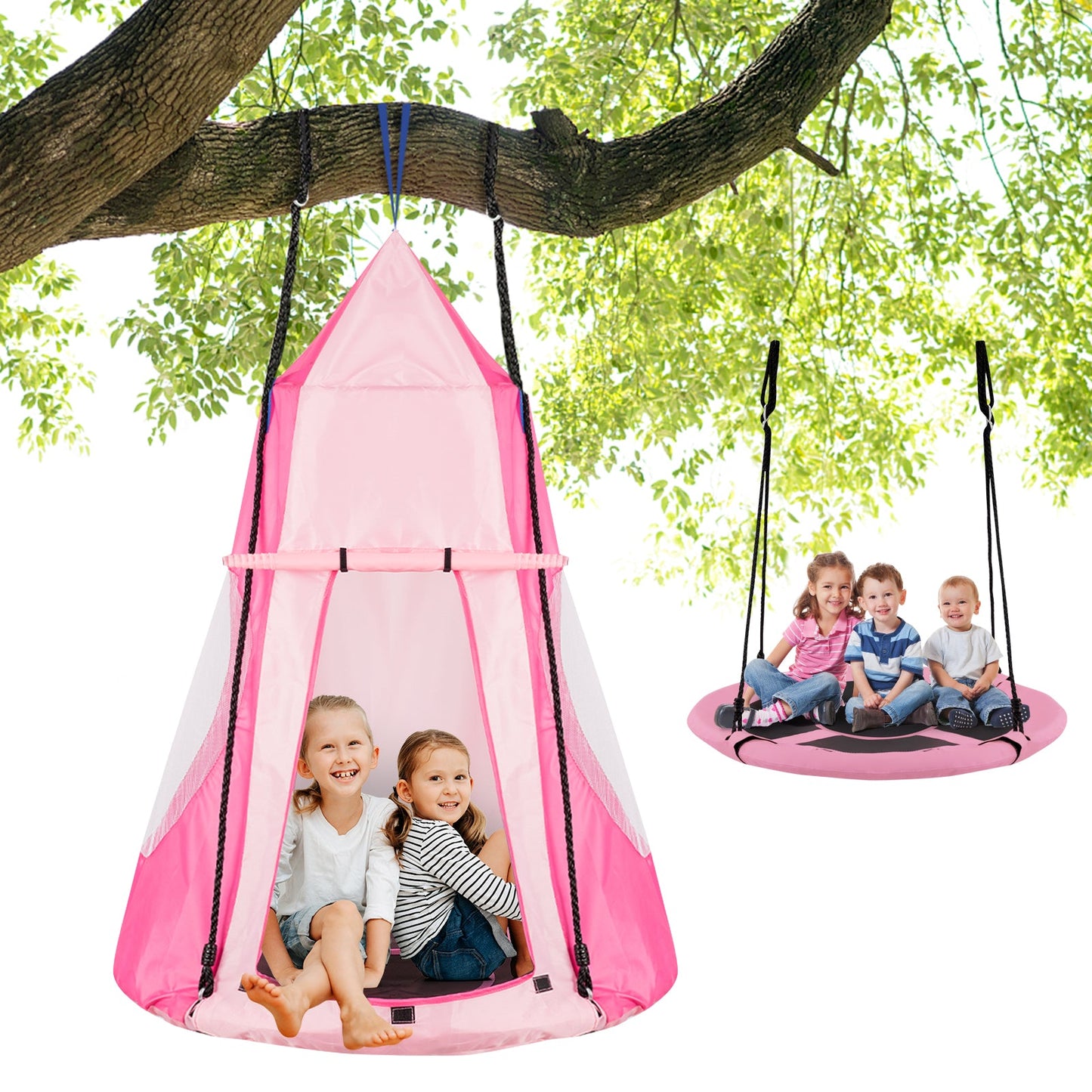 Ensemble de tente de balançoire suspendue 2-en-1 pour enfants - Rose