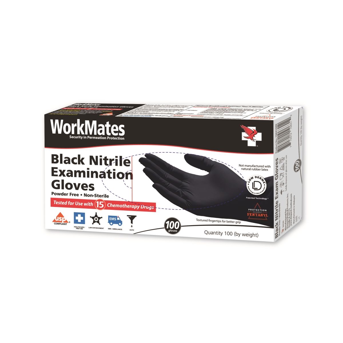 Guantes de Examen de Nitrilo Negros Workmates - Grande - Caja de 100