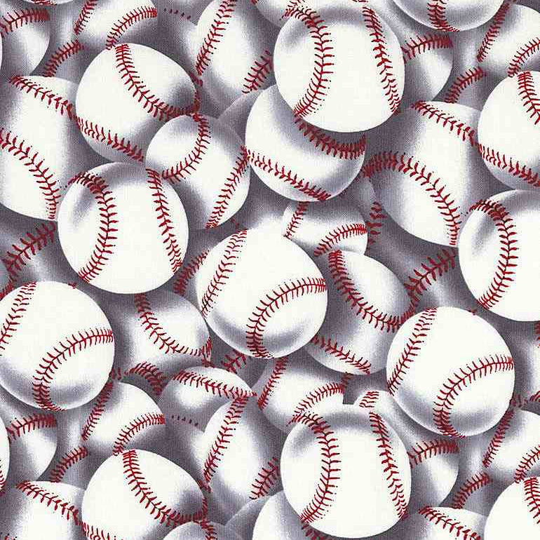 White Packed Baseballs Cotton Fabric - 44"/45" Per Yard
