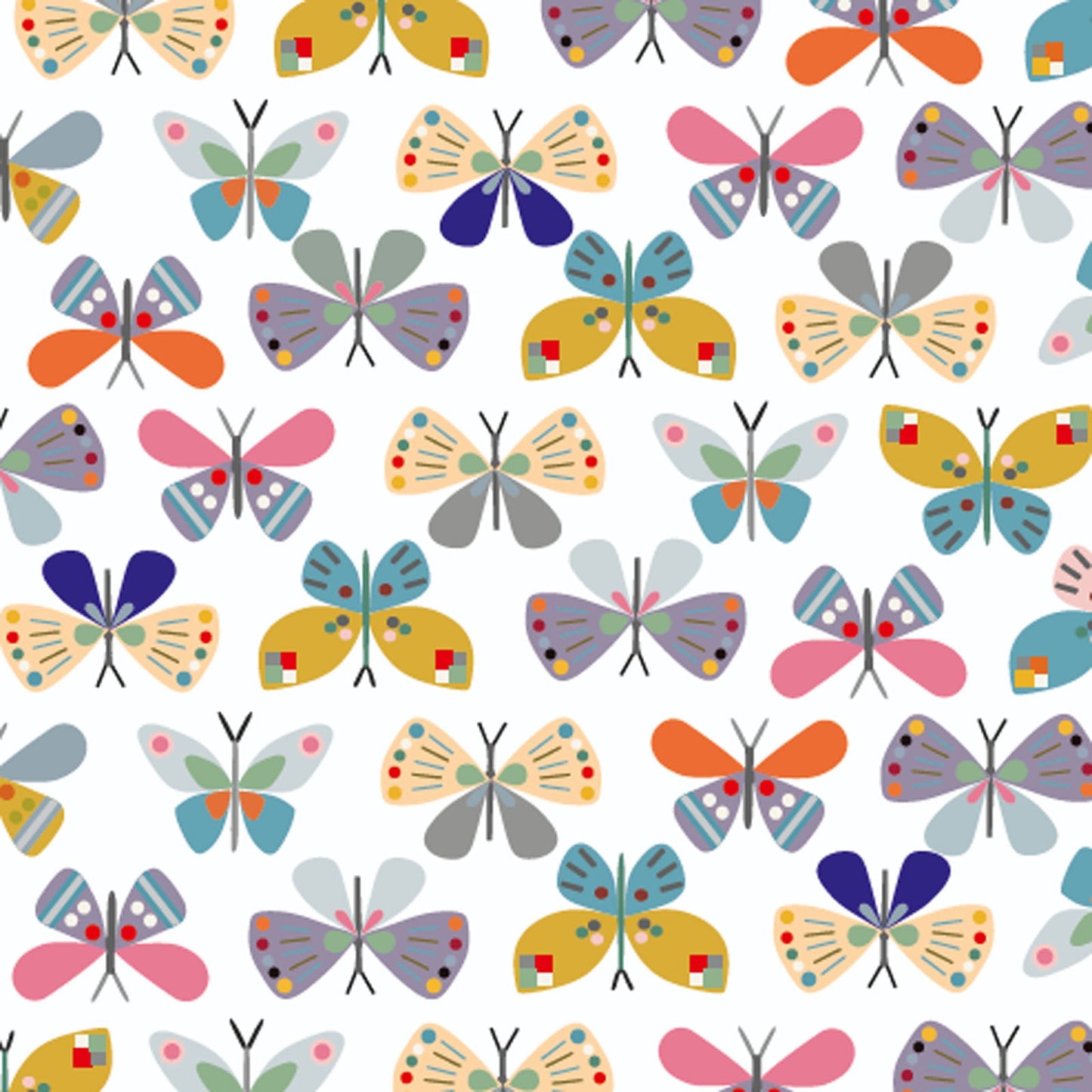 Premium White Butterfly Cotton Fabric - 43"/44" Per Yard
