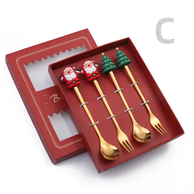 Juego de Cubiertos Navideño Festivo: Cuchara y Tenedor Elegantes